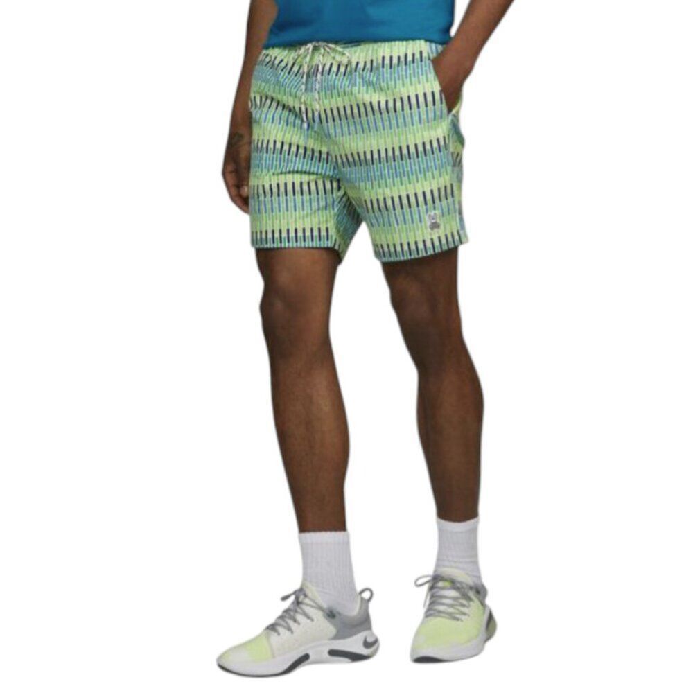 Psycho Bunny Men's Kessing Patterned Swim Trunks in Lime Freeze XXXL